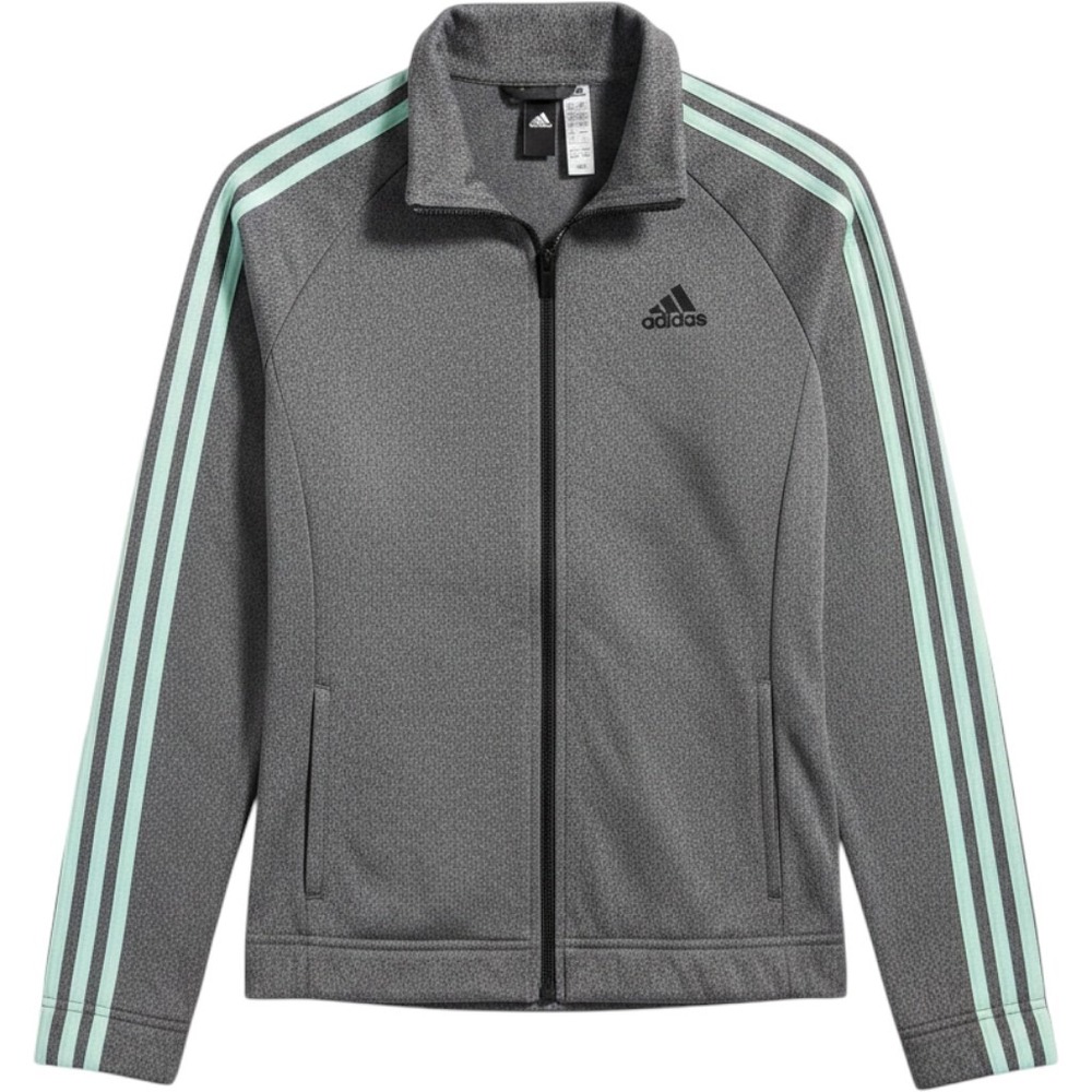Adidas Womens Track Jacket Gray Mint Green 3 Stripe Full Zip XS